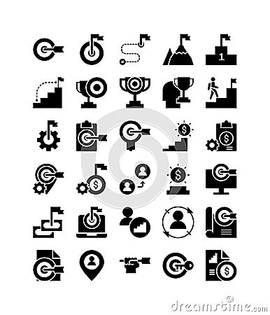 business target solid glyph web icon set Vector Illustration