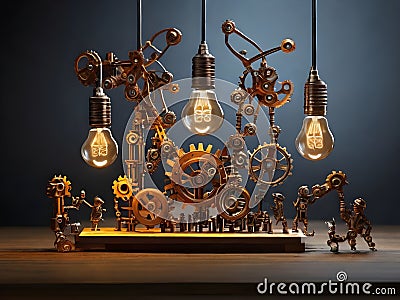 Business target team work with light bulb and gears Stock Photo