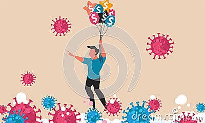 Business tax help money government coronavirus pandemic finance. Man with balloon floating in air vector illustration concept. Vector Illustration