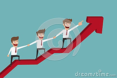 Business team on arrow graph to success.Teamwork concept. Vector Illustration