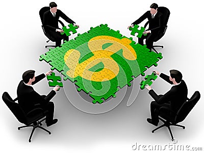 Business team building a dollar puzzle Stock Photo