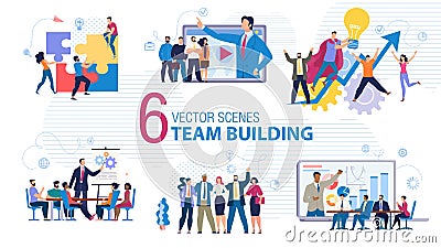 Business Team Building Flat Vector Scenes Set Vector Illustration