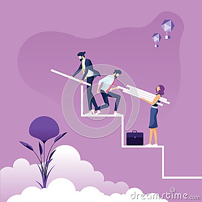 Business team builds a stairs to success- Teamwork concept Vector Illustration