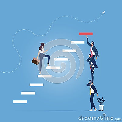 Business team builds a stairs to success- Teamwork concept Vector Illustration