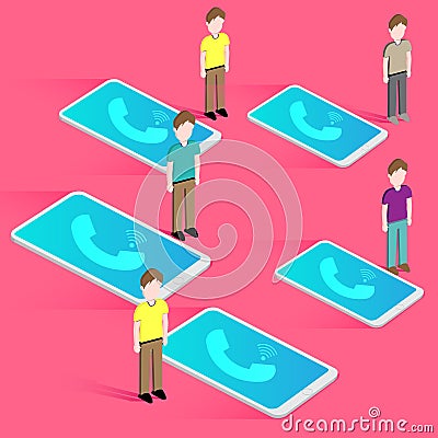 Business team concept smartphone conference call group Vector Illustration