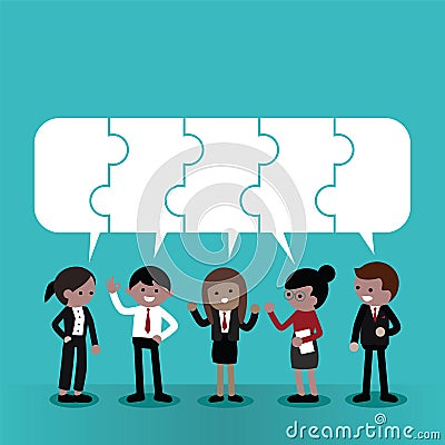 Business Team Discussion Matching Jigsaw Puzzle Vector Illustration