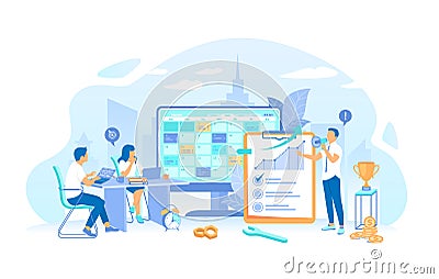 A business team distributed priority tasks for success project. Time Management Planning Schedule. Organization of working time. W Vector Illustration