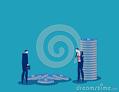 Business team looking at the pile of coins that fell. Balance concept Vector Illustration
