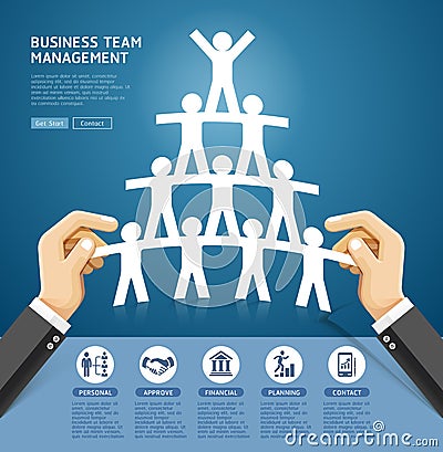 Business team management conceptual design. Hand holding a paper Vector Illustration