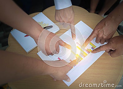 Business team meeting design ideas conference discussion corporate. Manager analyze business report performance return on investme Stock Photo