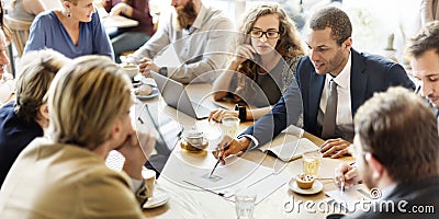Business Team Meeting Strategy Marketing Cafe Concept Stock Photo