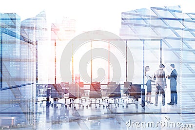 Business people in boardroom, cityscape Stock Photo