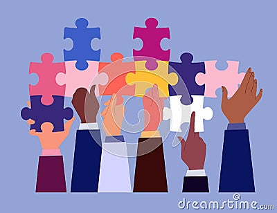 Business team metaphor. The concept of building a business system, solving problems, brainstorming, recruiting, teamwork, Vector Illustration