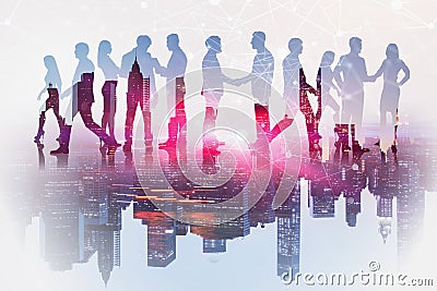 Business team and network interface in city Stock Photo