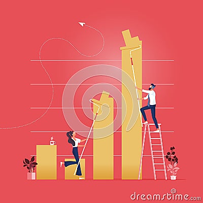 Business team painting financial bar graph-Finance success concept Vector Illustration