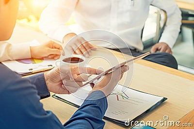 Business team present. Photo professional investor working new s Stock Photo