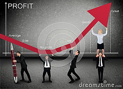 Business team push Profit arrow up Stock Photo