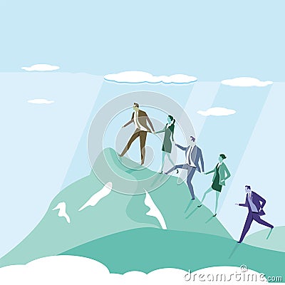 Business team reaching summit Vector Illustration