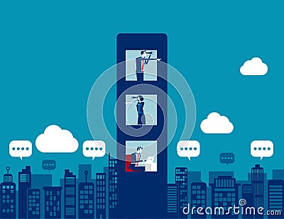 Business team with spying and analysis competitors. Concept business vector illustration, Binoculars, Partnership, Competitors , Vector Illustration