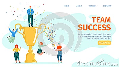 Business team success, team-work leadership qualities in creative team landing webpage template, vector illustration Vector Illustration