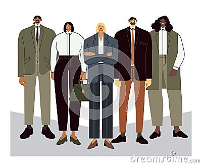 Business team. Teamleader with employees, office workers portrait and professional office people group flat vector Vector Illustration