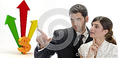 Business team and three dimensional arrows Stock Photo