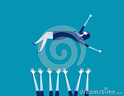 Business team throwing man into the air. Concept business vector illustration Vector Illustration