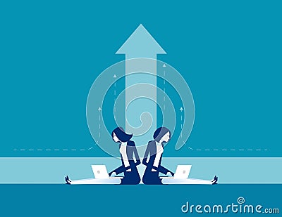 The business team turned back to work with the up arrow indicating progress Vector Illustration