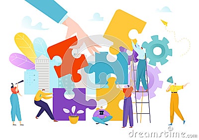 Business team work design, teamwork partnership puzzle vector illustration. Success strategy concept, people corporate Vector Illustration
