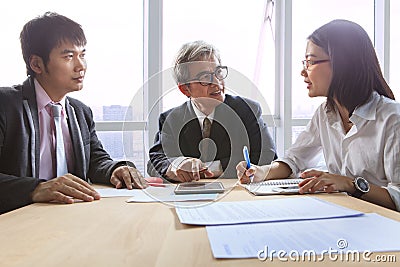 business team work meeting interview and explaining project solution discussing Stock Photo