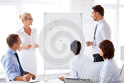Business team working with flip chart in office Stock Photo