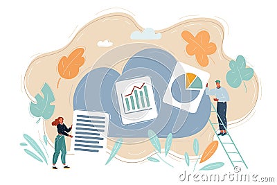 Business team working and save upload file work backup on cloud storage concept Vector Illustration