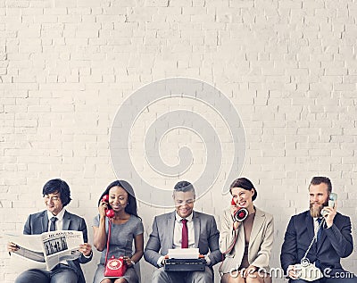 Business Team Working Using Vintage Objects Concept Stock Photo