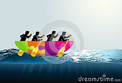 Business Teamwork on a boat Vector Illustration