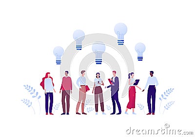 Business teamwork brainstorm concept. Vector flat person illustration. Group of people of different ethnic work togerther with Vector Illustration