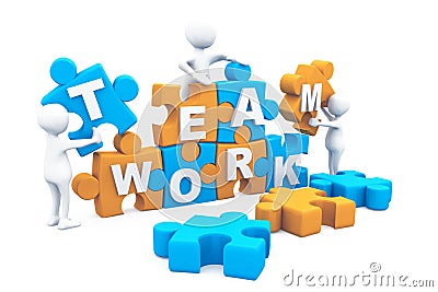 Business teamwork building puzzles together Stock Photo