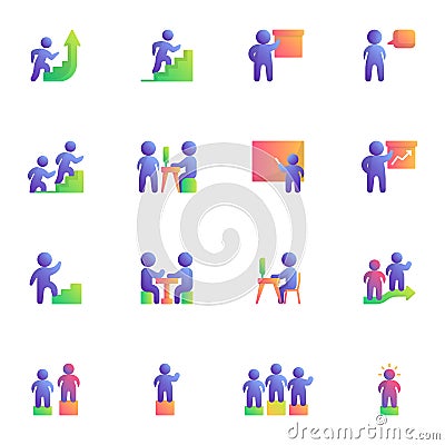 Business teamwork collection, flat icons set Vector Illustration