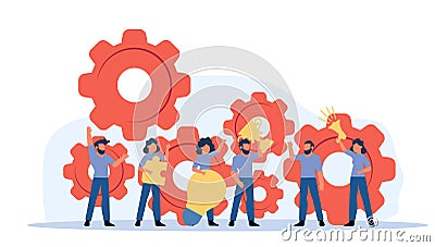 Business teamwork concept with flat vector illustration of group of businessmen collaborating on project, symbolizing cooperation Vector Illustration