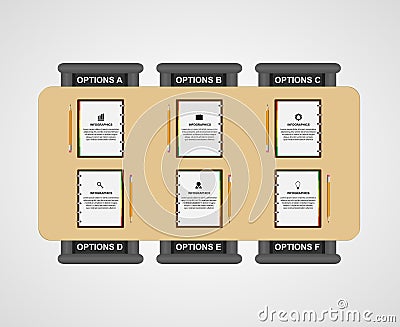 Business Teamwork Infographic. Note book, pencil creative Office workplace concept. Vector Illustration