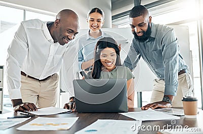 Business teamwork on laptop for marketing meeting, online web collaboration and planning tech ideas in office agency Stock Photo