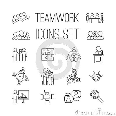 Business teamwork teambuilding outline icons Vector Illustration