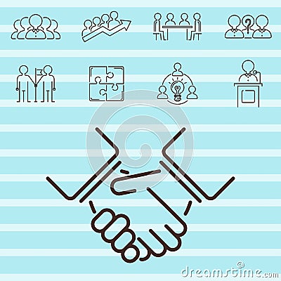 Business teamwork teambuilding thin line icons work Vector Illustration