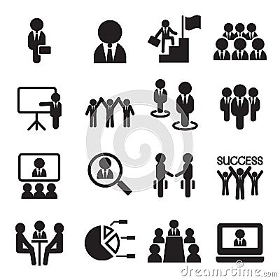 Business Teamwork, Training, Seminar, meeting, Conference, Success icons set Vector Illustration