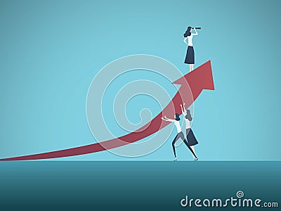 Business teamwork vector concept. All female team working together. Symbol of times up movement, woman in business Vector Illustration