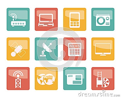 Business, technology communications icons over colored background Vector Illustration
