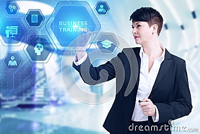 Business, Technology, Internet and network concept. Coaching mentoring education business training development E-learning concept Stock Photo