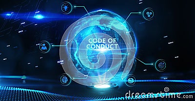 Business, Technology, Internet and network concept. virtual screen of the future and sees the inscription: Code of conduct Stock Photo