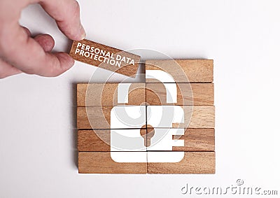 Business, Technology, Internet and network concept. Young businessman shows the word: Personal data protection Stock Photo