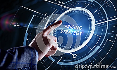 Business, Technology, Internet and network concept. Young businessman shows the word on the virtual display of the future: Pricing Stock Photo