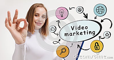 Business, technology, internet and network concept. Young businessman thinks over the steps for successful growth: Video marketing Stock Photo